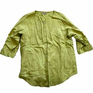 FLAX 100% LINEN BUTTON DOWN TOP SIZE LARGE LAGENLOOK MINIMALIST SOPHISTICATED